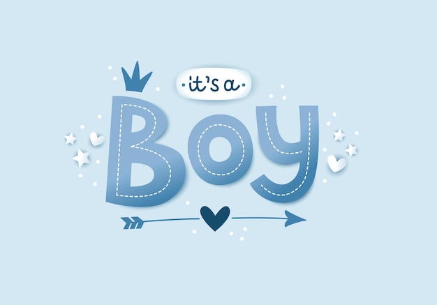 Its a boy 3d lettering for kids design in pastel blue colors Poster or card