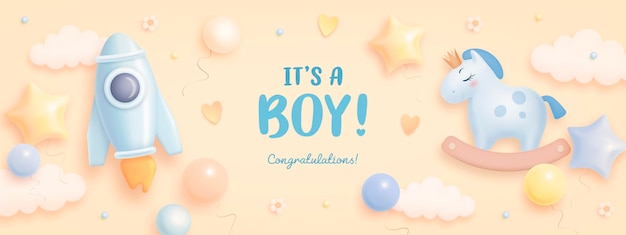 Its a boy baby shower invitation with lettering