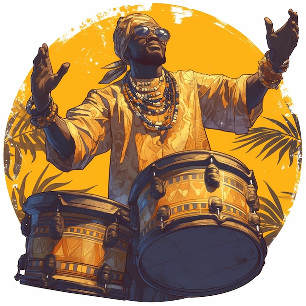 Vector ivorian man in traditional drummers gear