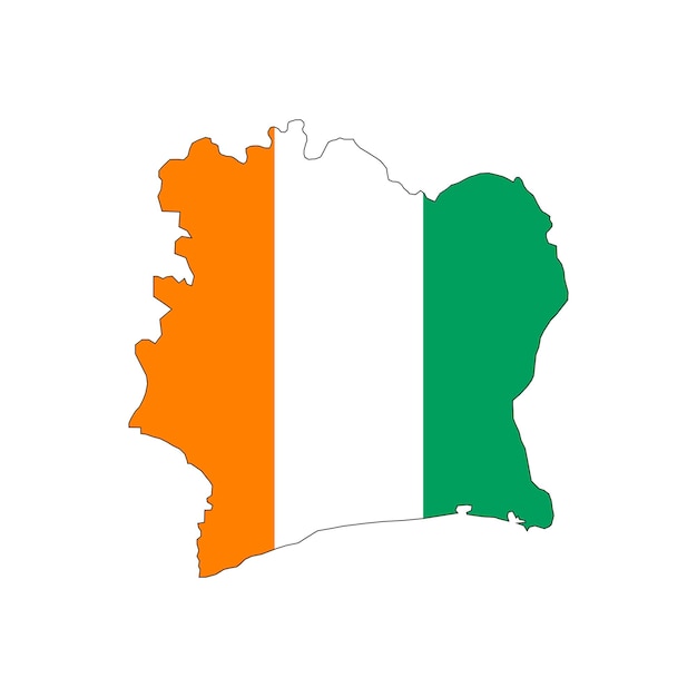 Ivory Coast map silhouette with flag on white background