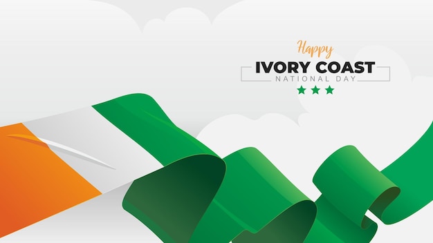 Ivory Coast National Day greeting banner with waving national flag on cloud vector illustration