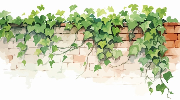 Vector ivy branch with green leaves on a brick wall background