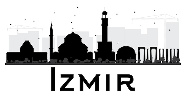 Izmir City skyline black and white silhouette. Simple flat illustration for tourism presentation, banner, placard or web site. Business travel concept. Cityscape with landmarks