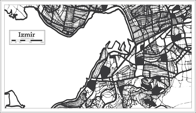 Izmir Turkey City Map in Black and White Color in Retro Style Outline Map