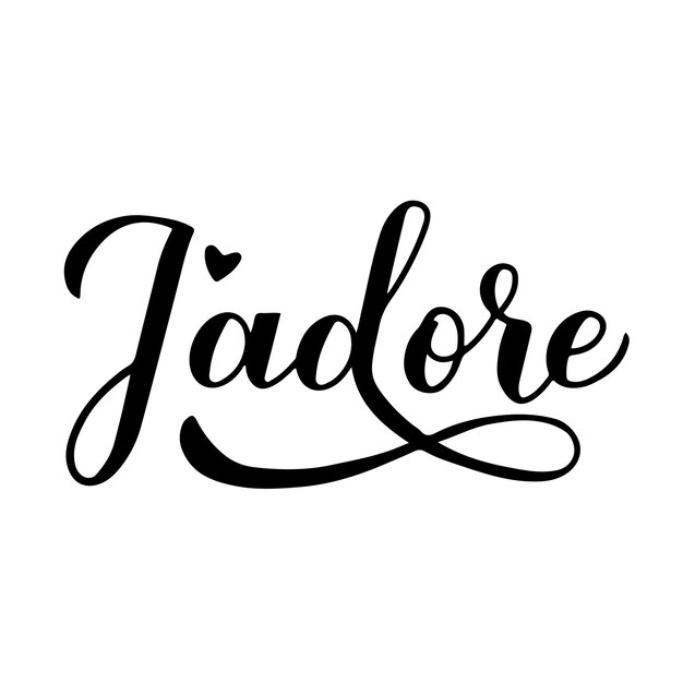 Vector j adore calligraphy hand lettering i adore inscription in french valentines day typography poster vector template for greeting card banner postcard tshirt logo design flyer sticker etc