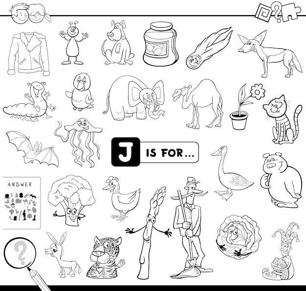 J is for educational game coloring book