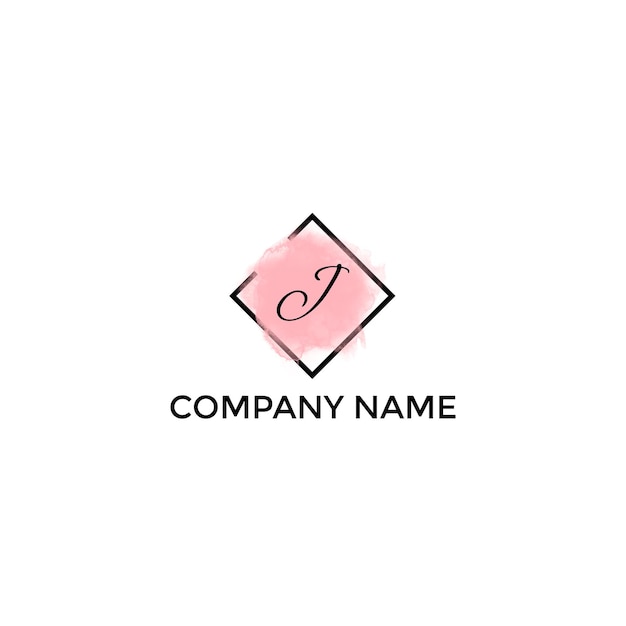 J Letter Logo Design with Pink Ink Strokes over black Square Frames