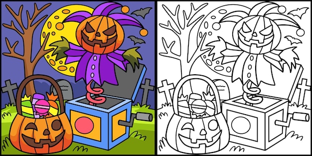 Jack In The Box Coloring Page Colored Illustration