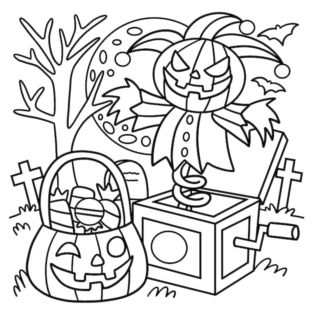 Jack In The Box Halloween Coloring Page for Kids