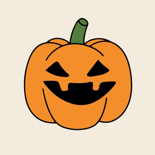 Jack O Lantern colored outline Hand drawn Halloween pumpkin in doodle style isolated on white