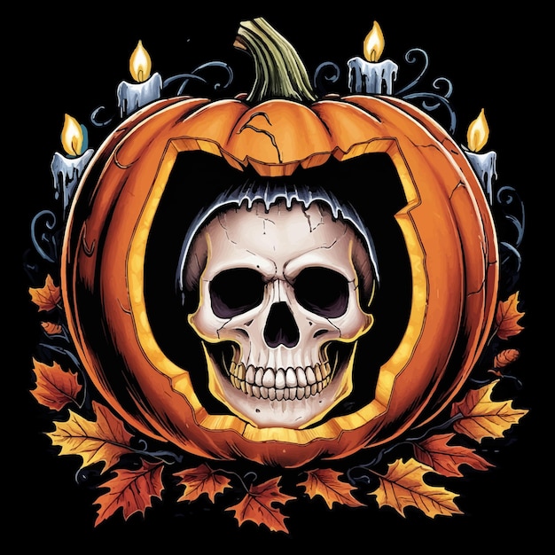 Jack o lantern pumpkin Halloween illustration scary horror design tattoo isolated sticker fantasy