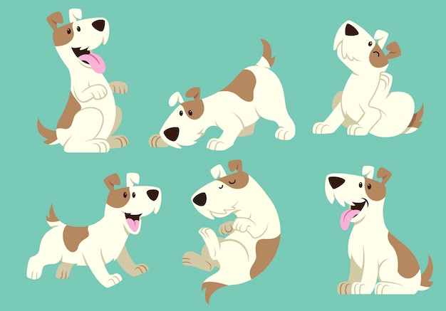 Jack russel terrier dog cartoon set