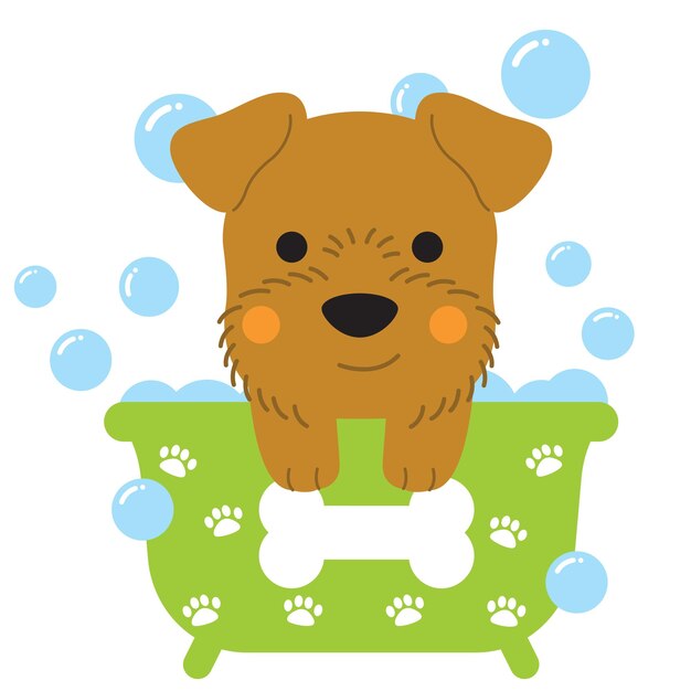 Vector jack russell dog in a bathtub with water drops