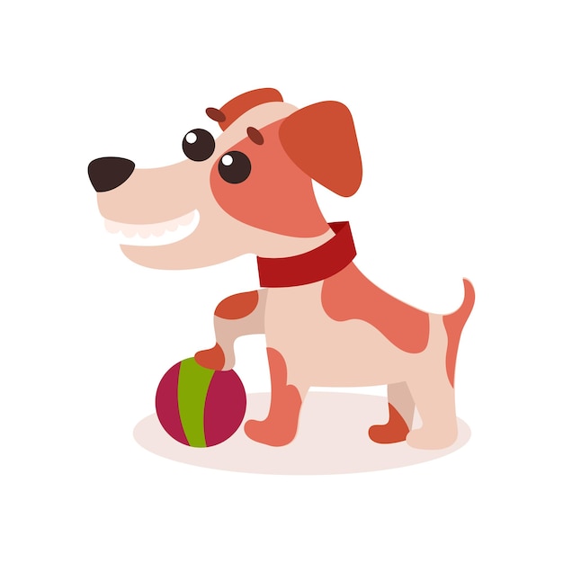 Jack russell terrier character playing with ball, cute funny dog vector Illustration on a white background