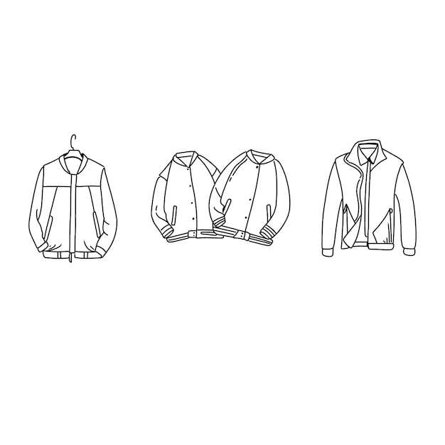 jacket sweater zipper hand drawn doodle illustrations vector set