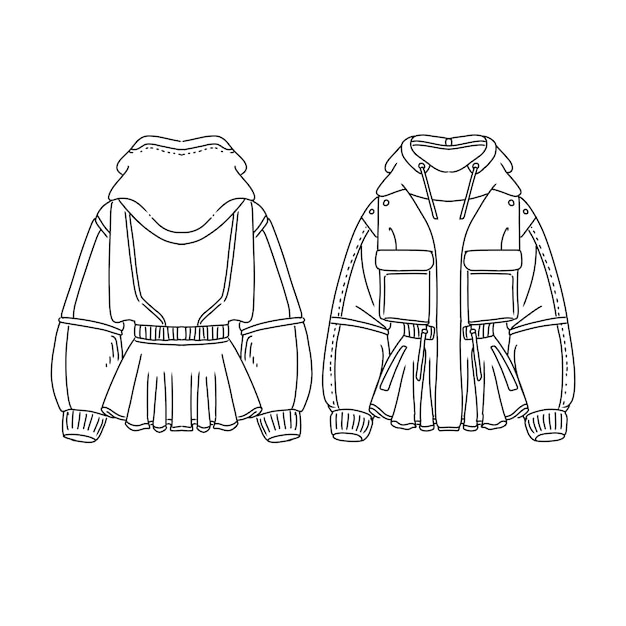 jacket sweater zipper hand drawn doodle illustrations vector set