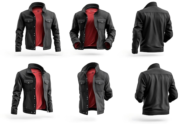 Vector a jacket that has a red collar and a black shirt on it