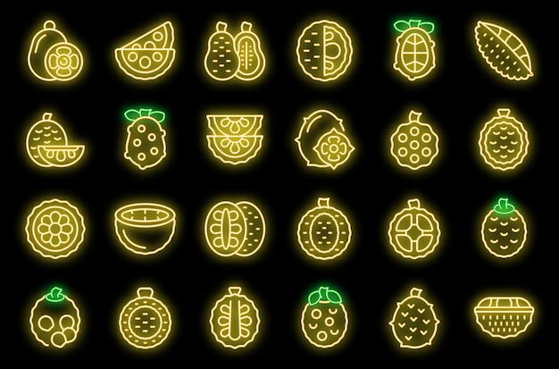 Jackfruit icons set vector neon