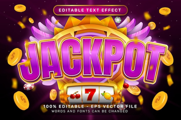 jackpot 3d text effect and editable text effect with slot machine illustration and light background