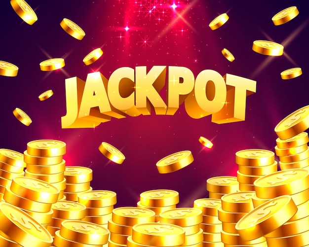 Jackpot in the form of gold coins. Isolated on green background. Vector illustration