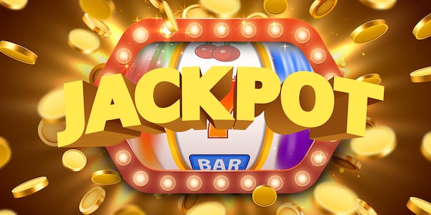 Jackpot sign with gold realistic 3d coins