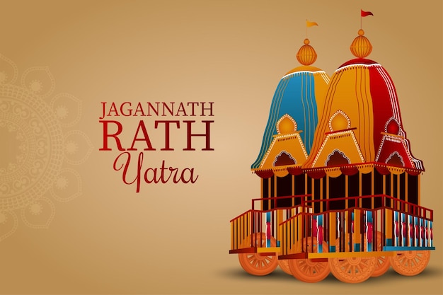 Jagannath rath yatra celebration design with lord happy rath yatra jagannath balabhadra and subhadra on beautiful chariot