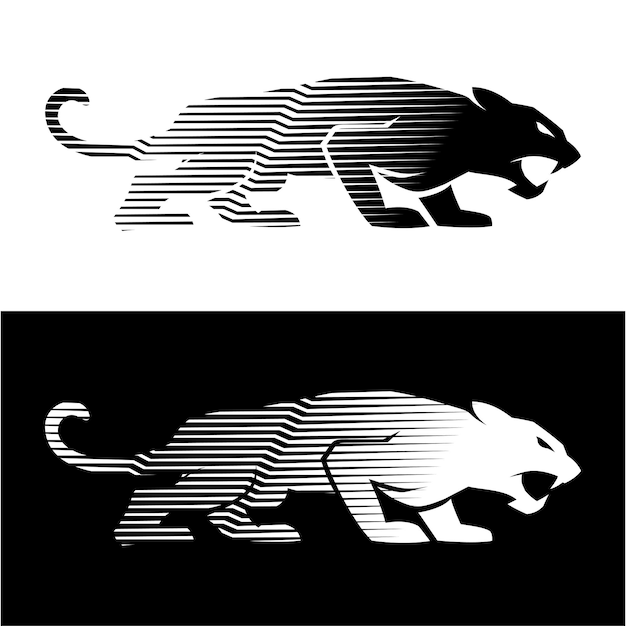 A jaguar silhouette pairs of horses to pounce on its prey with sharp lines on its body that form the