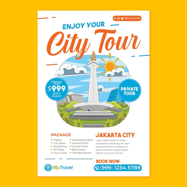 jakarta city poster print template in flat design style