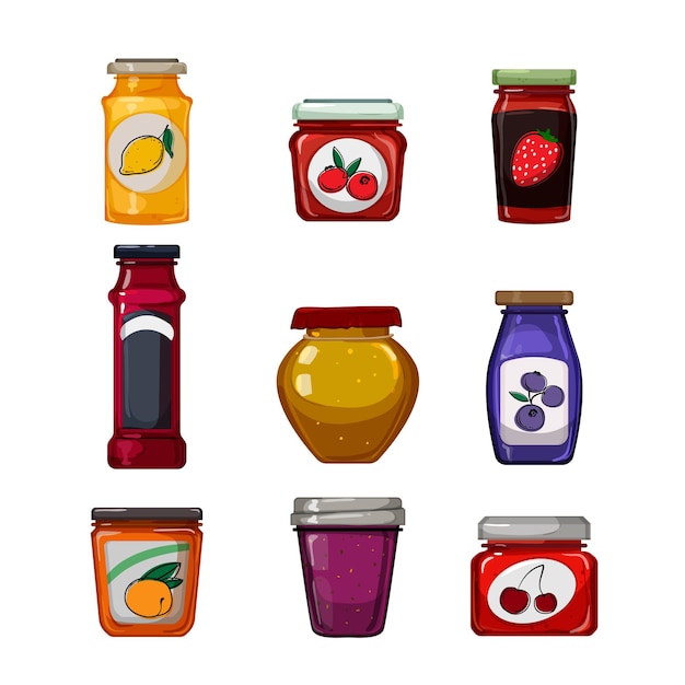 Jam fruit food set cartoon vector illustration