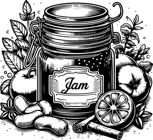 Vector jam jar black outline illustration coloring book