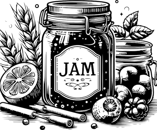 Vector jam jar black outline illustration coloring book