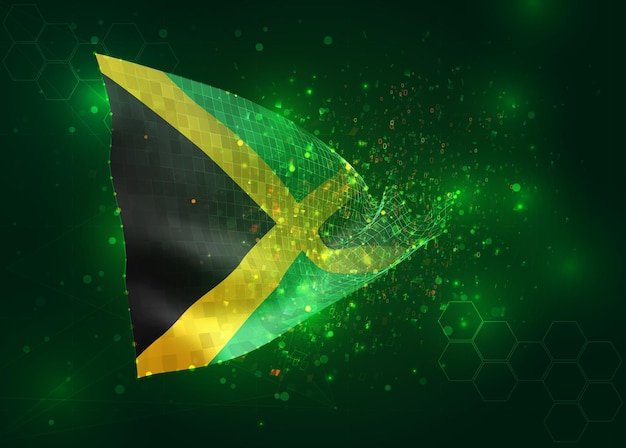 Jamaica on vector 3d flag on green background with polygons and data numbers