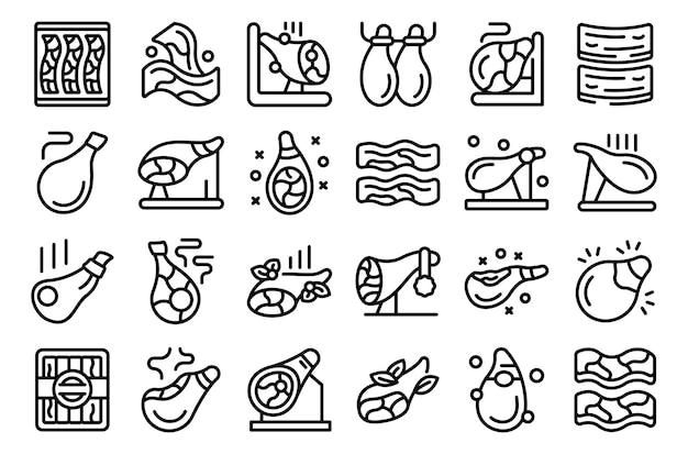 Jamon icons set outline vector Food ham