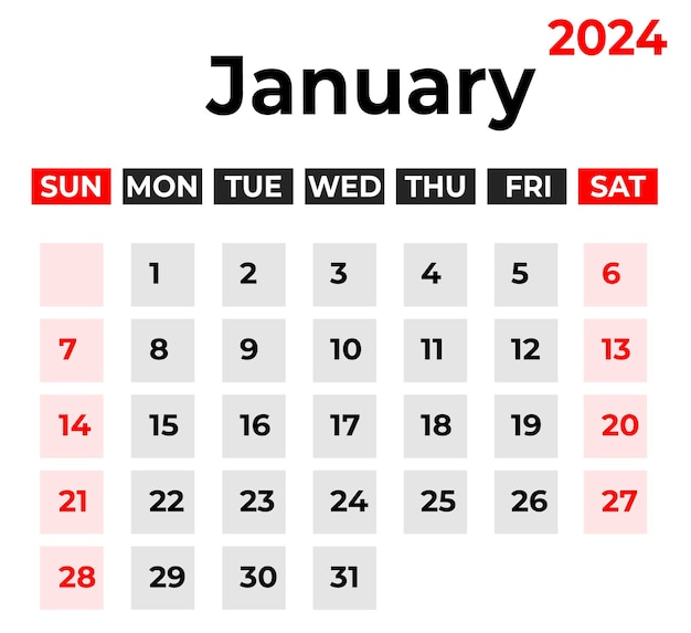 January 2024 Monthly Calendar Design