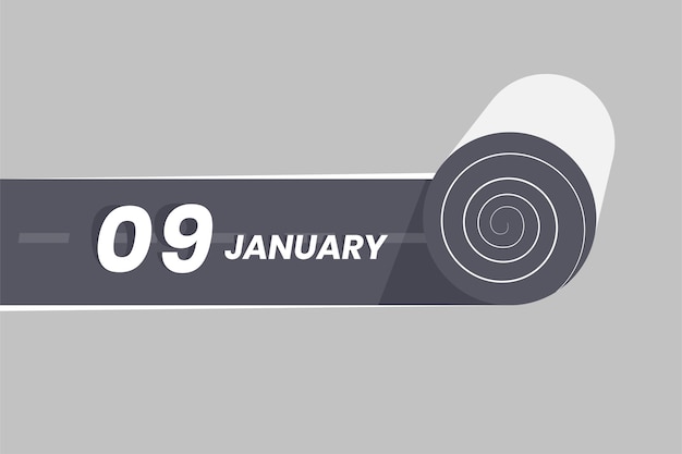 January 9 calendar icon rolling inside the road 9 January Date Month icon vector illustrator