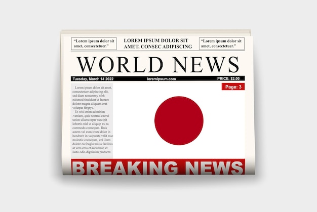 Japan country newspaper flag breaking news on newsletter news concept gazette page headline