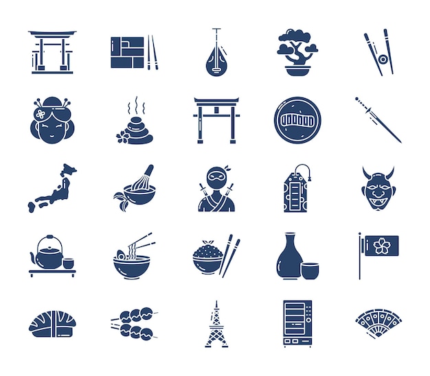 Japan culture icon set