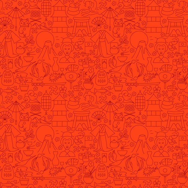 Japan Culture Line Seamless Pattern