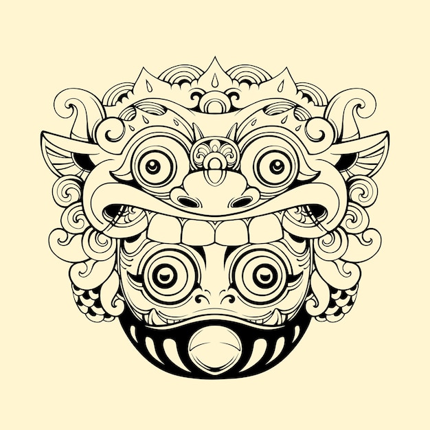 japan Daruma Barong mask vector outline art