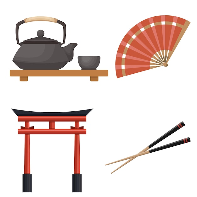 Japan famous symbols icons set vector illustration