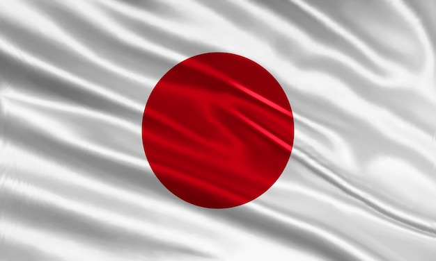 Japan flag design. Waving Japanese flag made of satin or silk fabric. Vector Illustration.