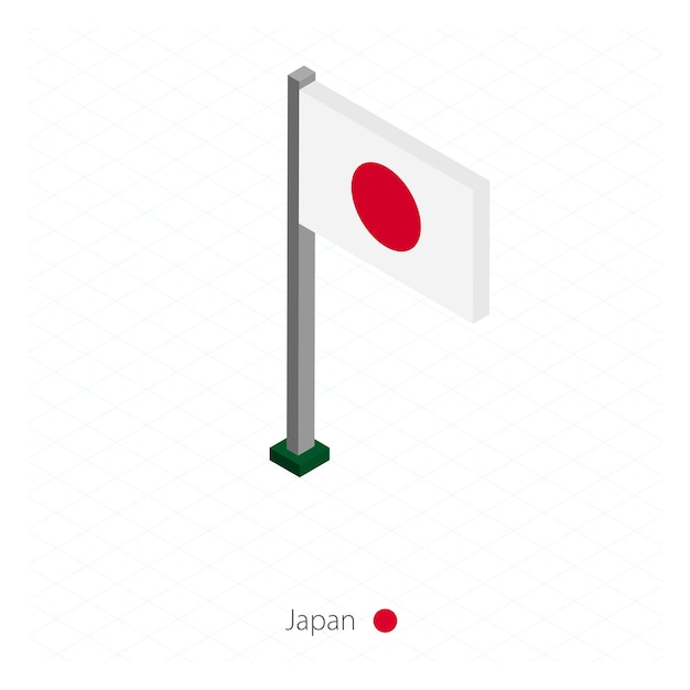 Japan Flag on Flagpole in Isometric dimension Isometric blue background Vector illustration