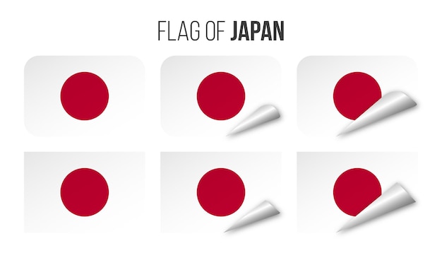 Japan flag labels stickers set Vector illustration 3d flags of Japan isolated on white