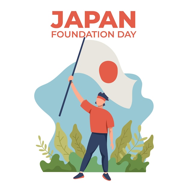 Japan foundation day illustration with flag