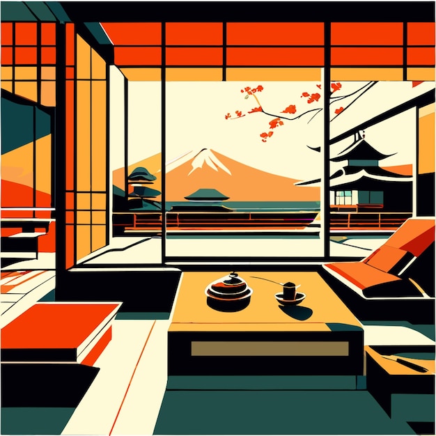 Vector japan furniture vector illustration flat 2