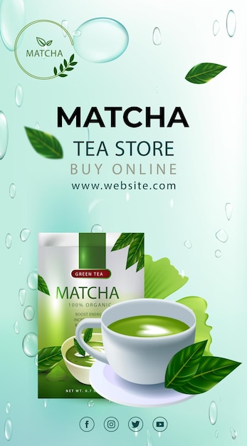 Japan matcha latte ad in 3d illustration matcha cup set on Japanese mountain painting background