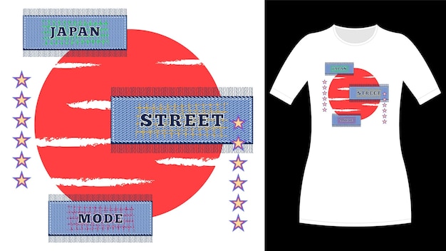 Japan street mode needlework patch print shirt isolated