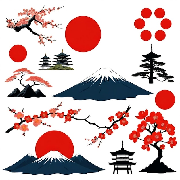 Vector japan vector set white background isolated a high quality