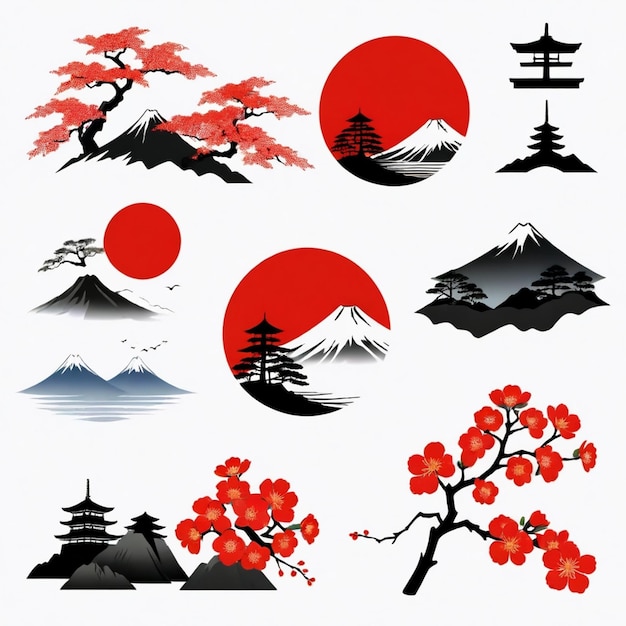 Vector japan vector set white background isolated a high quality