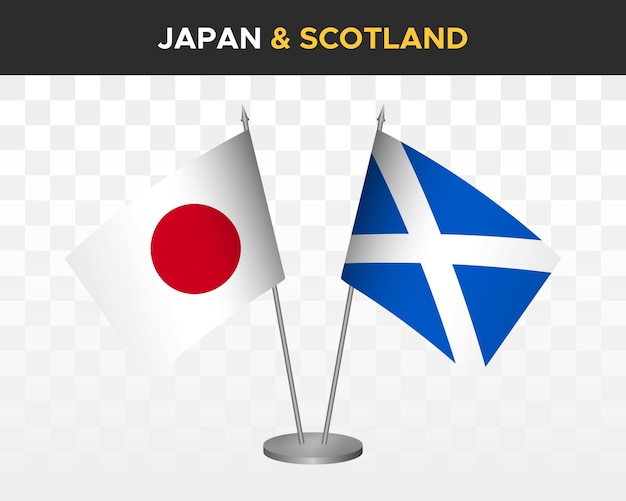 Japan vs scotland desk flags mockup isolated 3d vector illustration japanese table flags